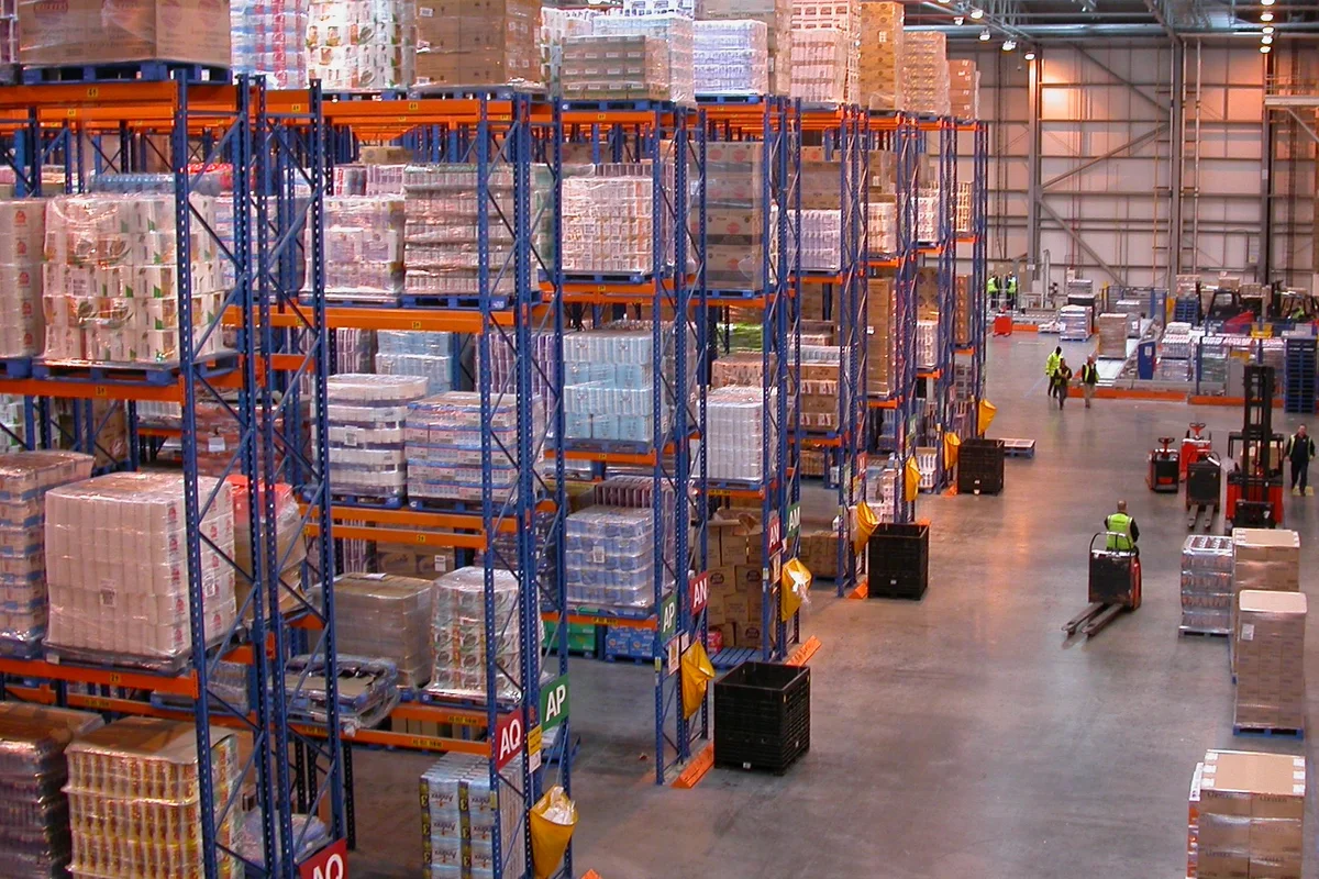 Commercial enterprise logistics distribution center and dispatch loading bays for corporate shipping
