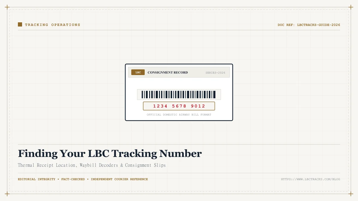 Graphic showing the location of the 12-digit tracking number on an LBC branch receipt