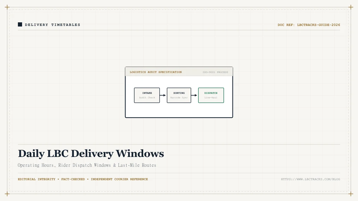 Clock and delivery van illustration showing LBC daily operating and delivery windows