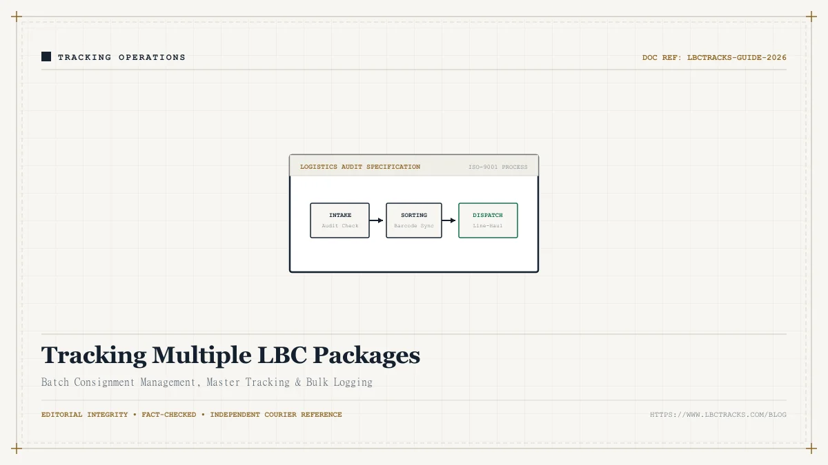 Dashboard schematic showing multiple LBC tracking codes monitored in a logistics ledger