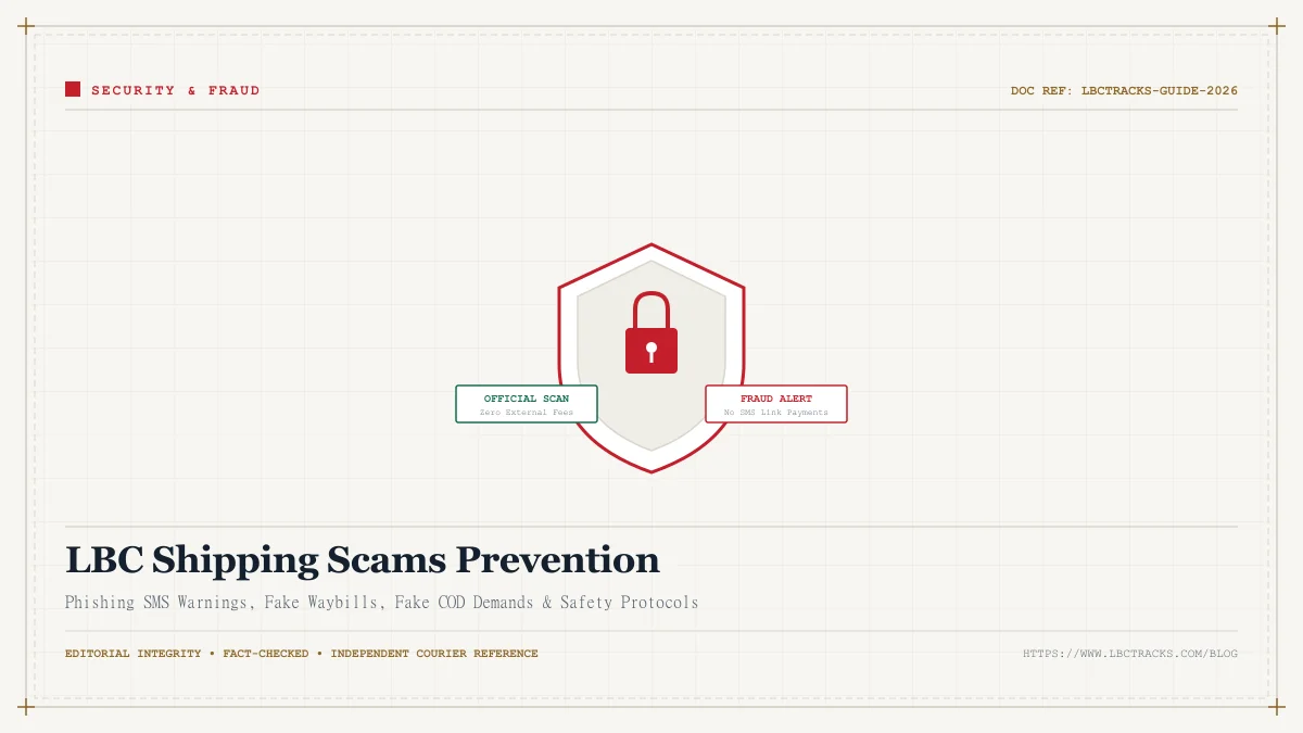 Cybersecurity shield warning against fake LBC tracking SMS scams and phishing links