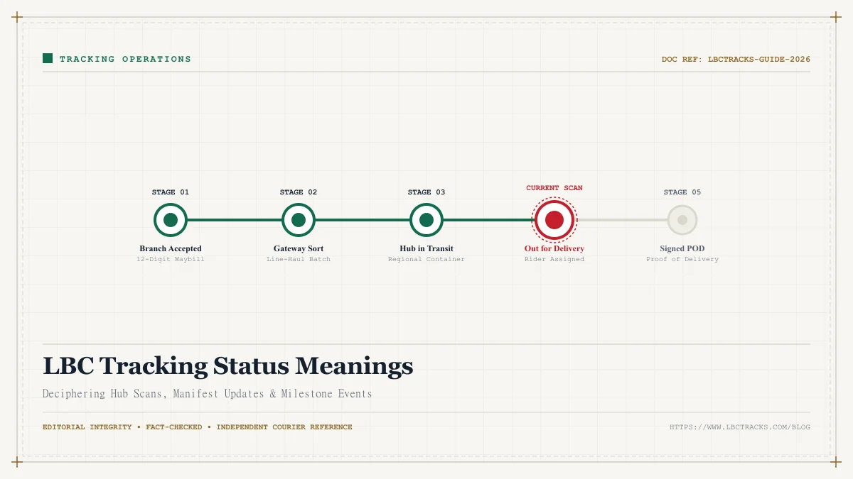 Visual timeline explaining each stage of LBC Express tracking milestone scans