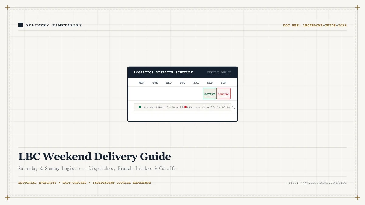 Weekend logistics graphic highlighting Saturday and Sunday delivery workflows on LBC