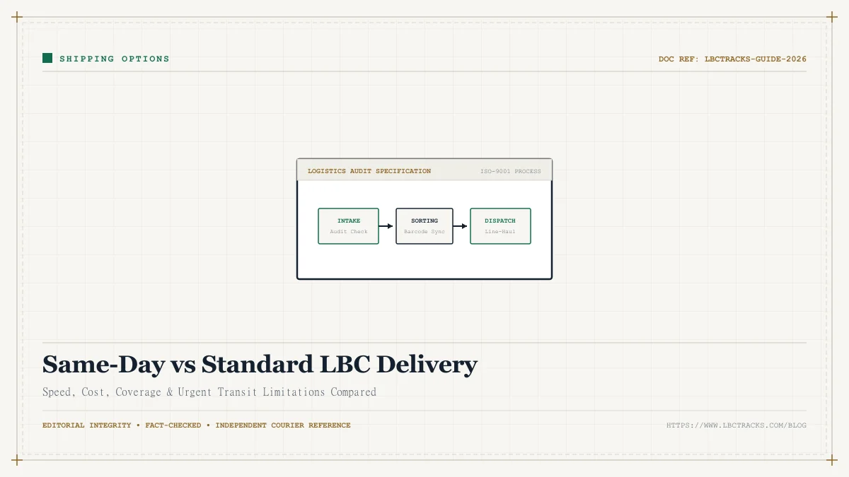 Comparison scale contrasting same day express delivery with standard freight shipping on LBC