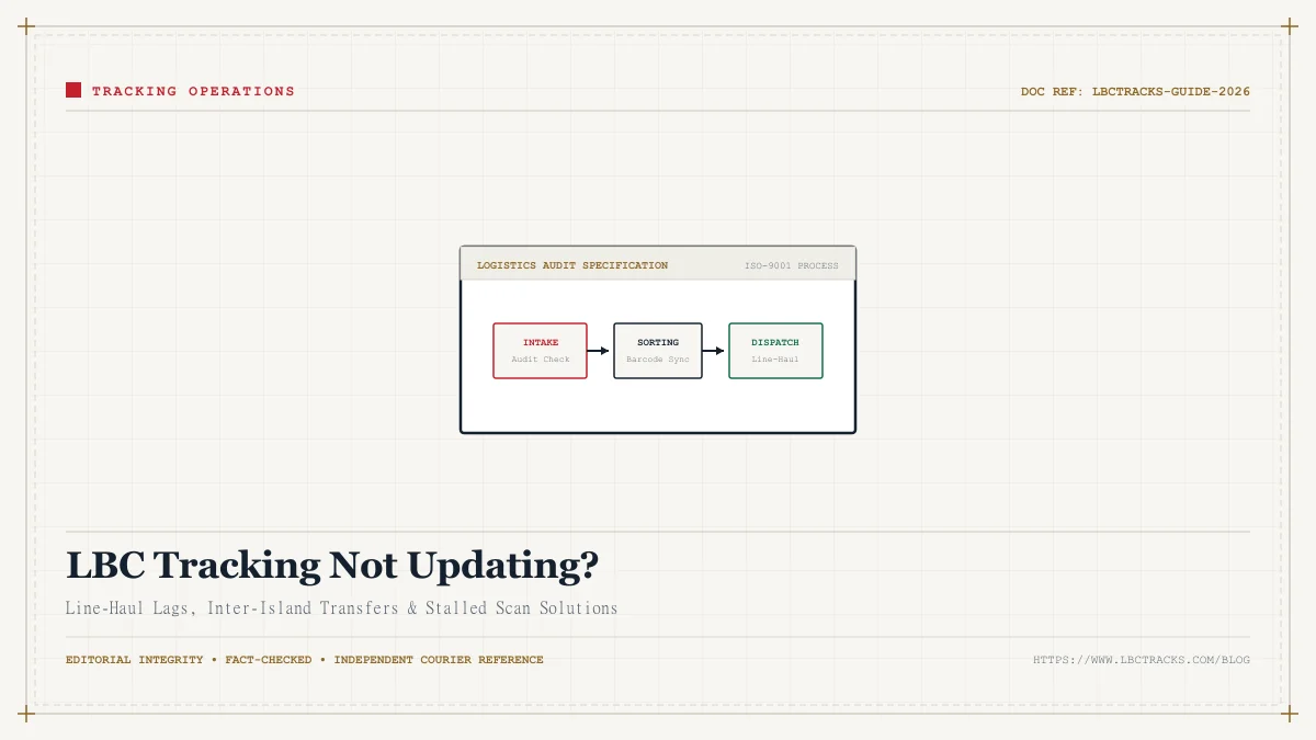 Infographic explaining reasons for stagnant LBC tracking statuses and escalation steps